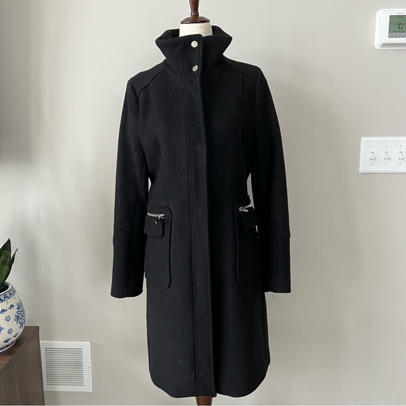 H&M Wool Funnel Neck Mid-Length Fitted Classic Coat with Silver Hardware - Picture 7 of 10